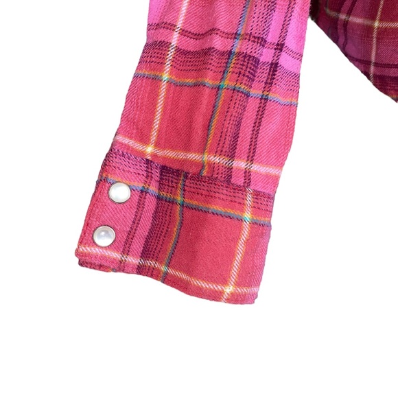 Wrangler Wrancher Pink Plaid Pearl Snap Button Down Long Sleeve Size Large - Picture 4 of 11